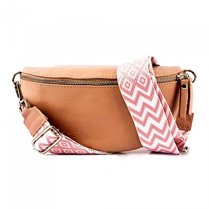 Pink Leather Belt Bag for Women front view
