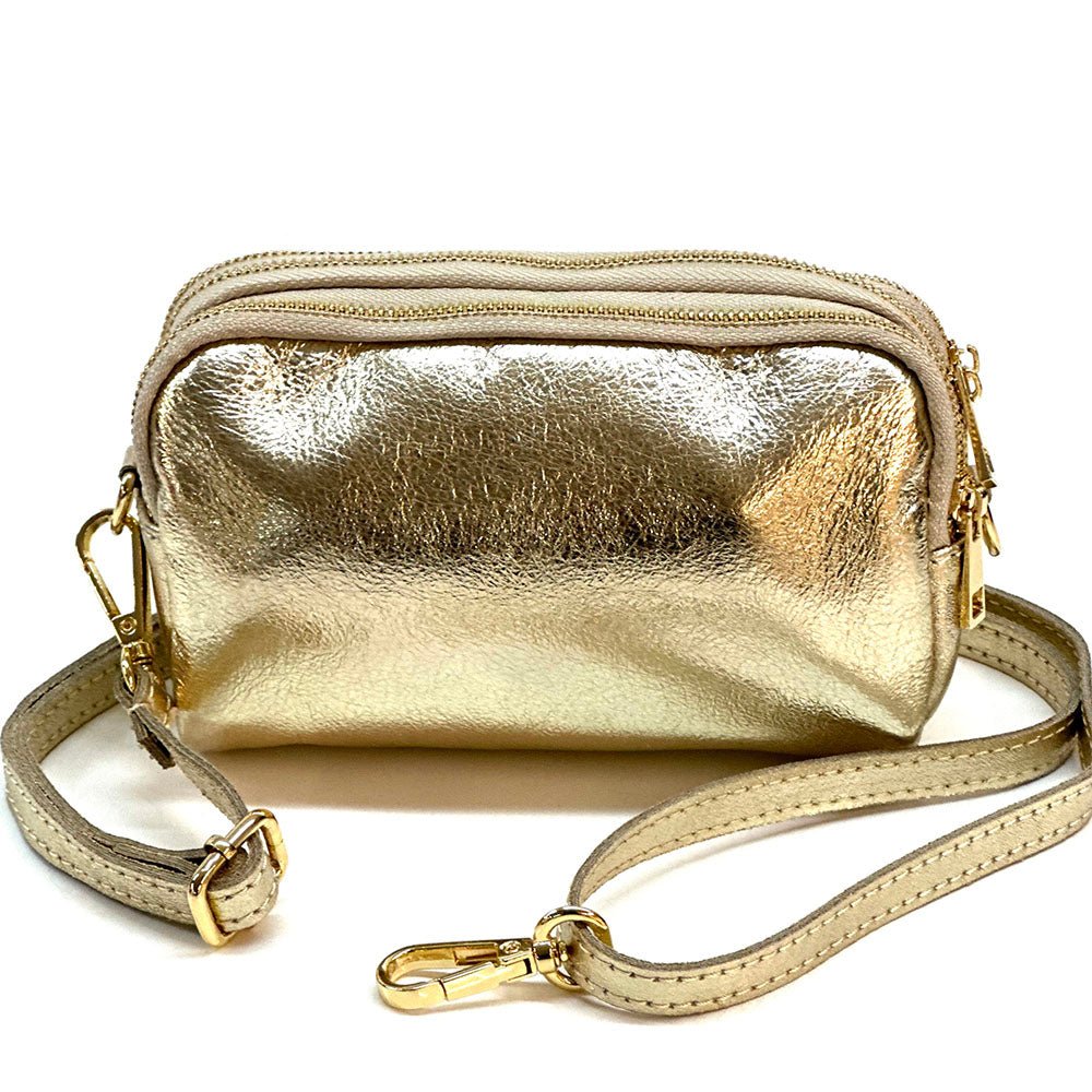 Aurora Metallic Italian Leather Crossbody Wallet – Compact & Chic - Leather Italiano