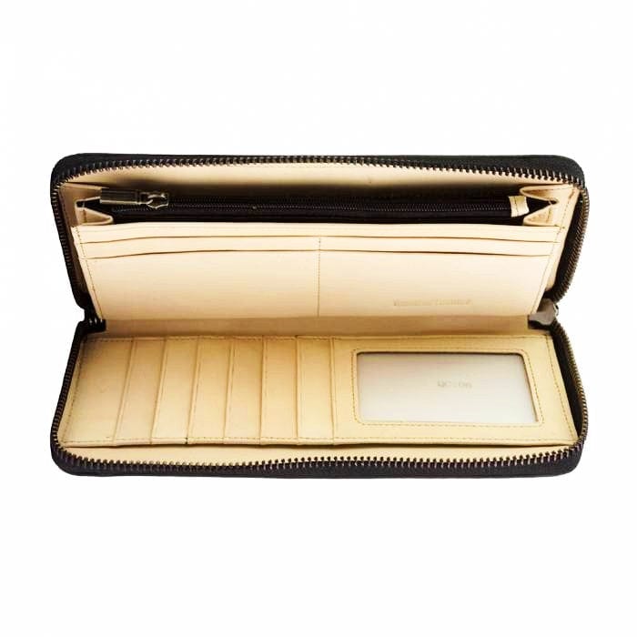 Interior view of Spello Long Black Leather Zipper Wallet