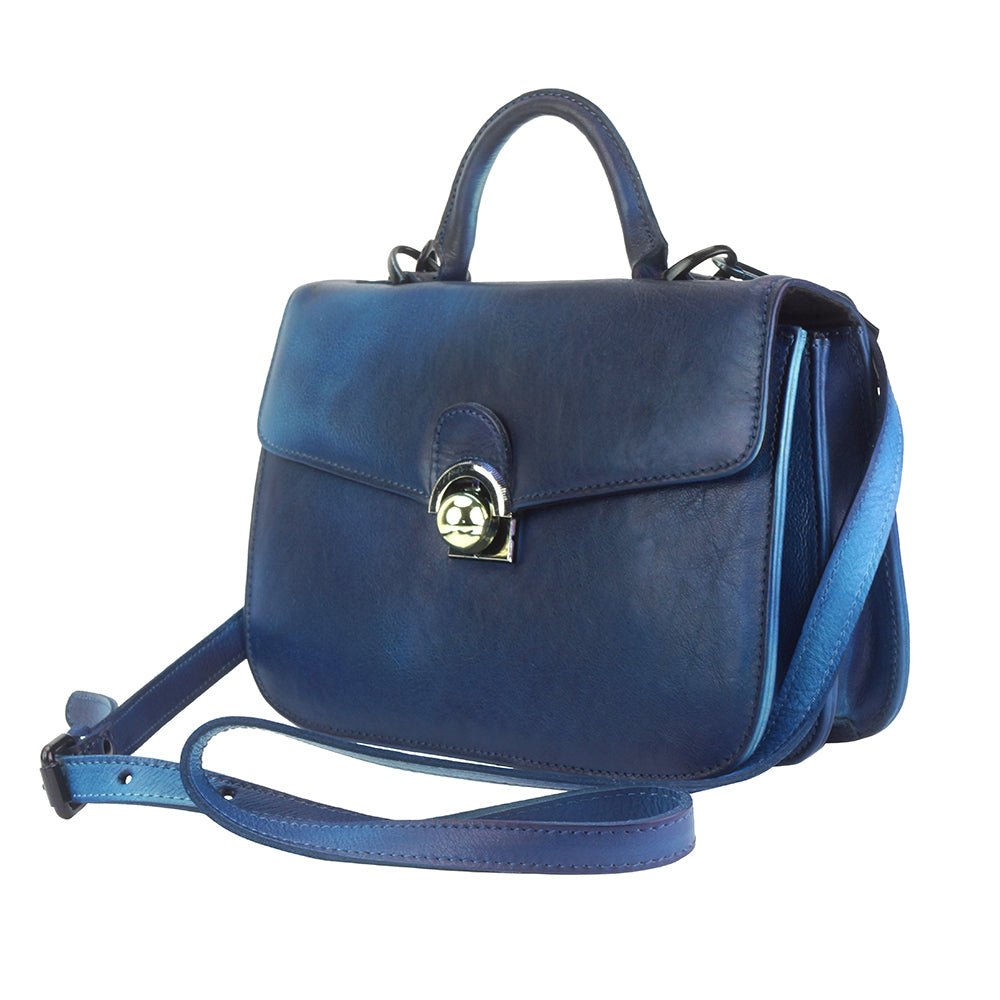 Urban Chic: The Compact Navy Leather Satchel - Leather Italiano