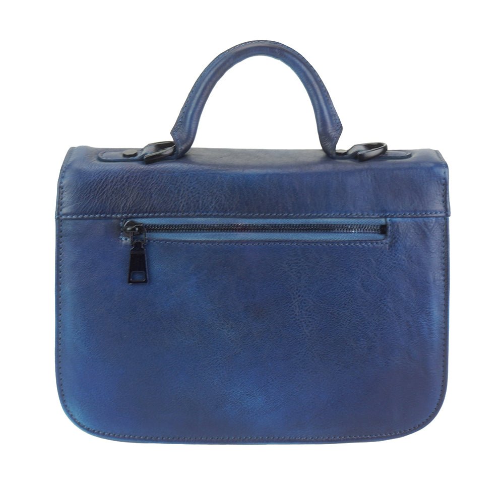 Urban Chic: The Compact Navy Leather Satchel - Leather Italiano