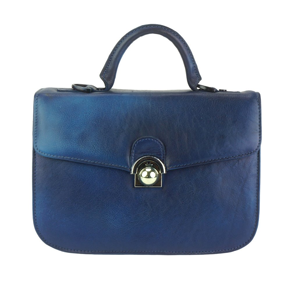 Urban Chic: The Compact Navy Leather Satchel - Leather Italiano