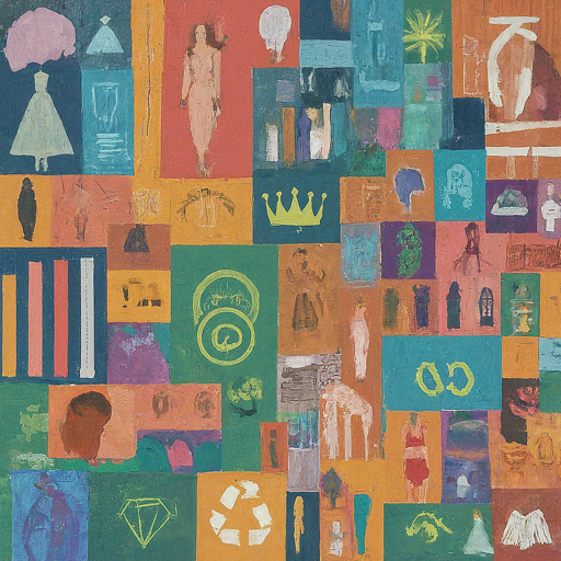collage of icons representing fashion statistics, sustainability, luxury, technology, and diverse people