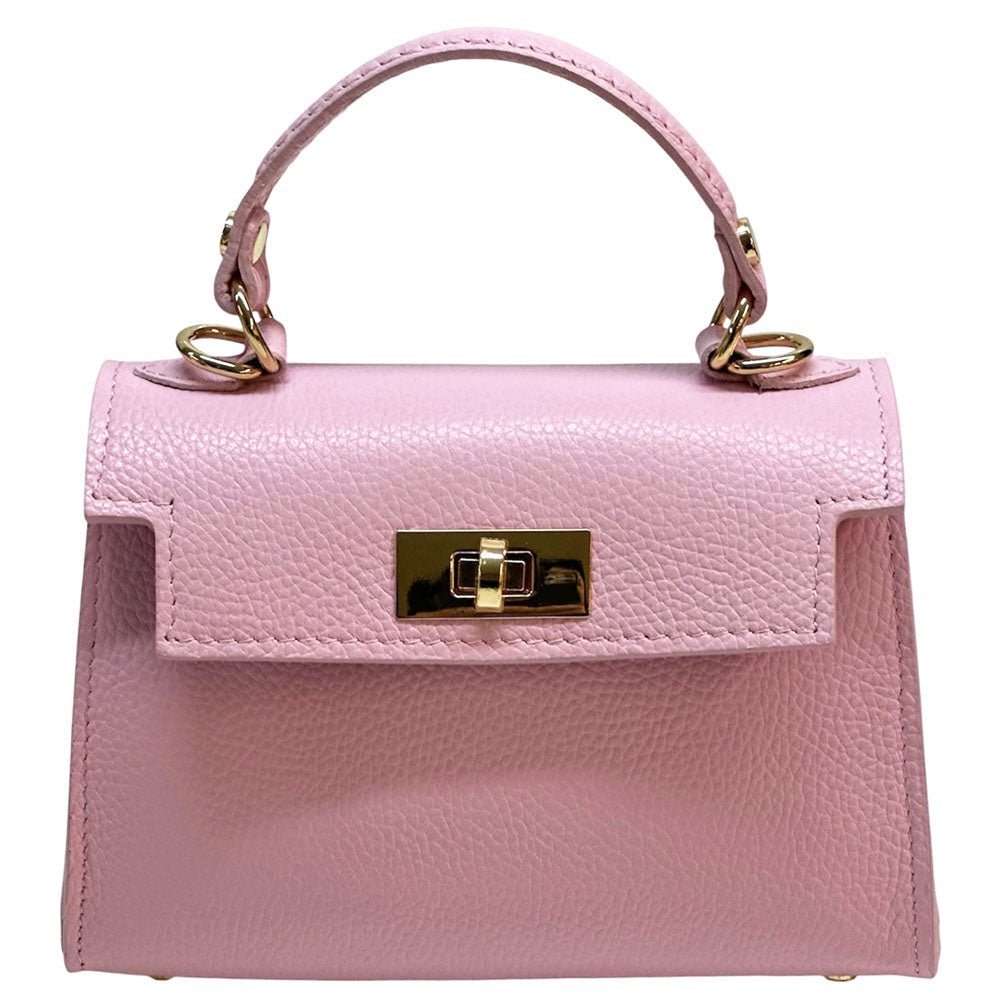 Sofia structured Italian leather top handle bag, showing the firm silhouette of a structured design