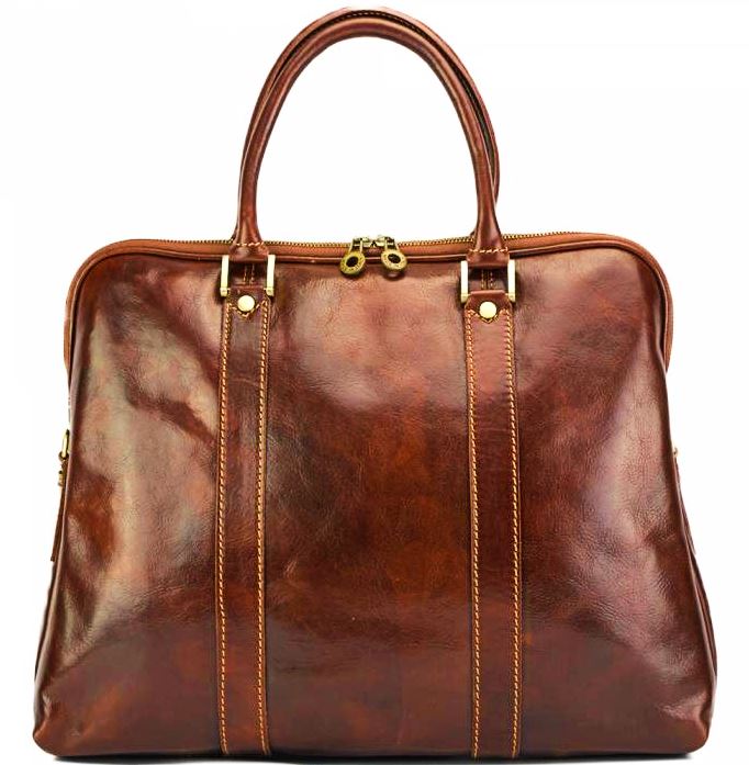 Stylish brown Italian leather tote bag with double handles by Leather Italiano.