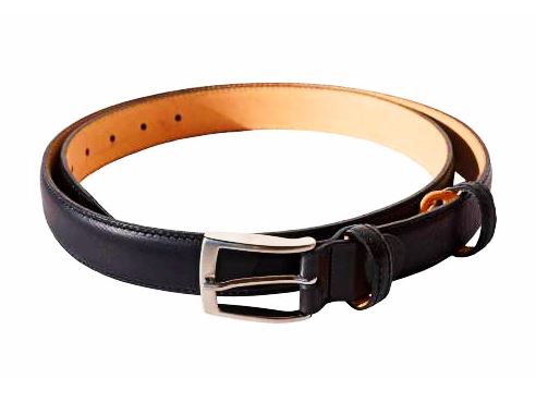 Mens leather belt in black with large silver buckle
