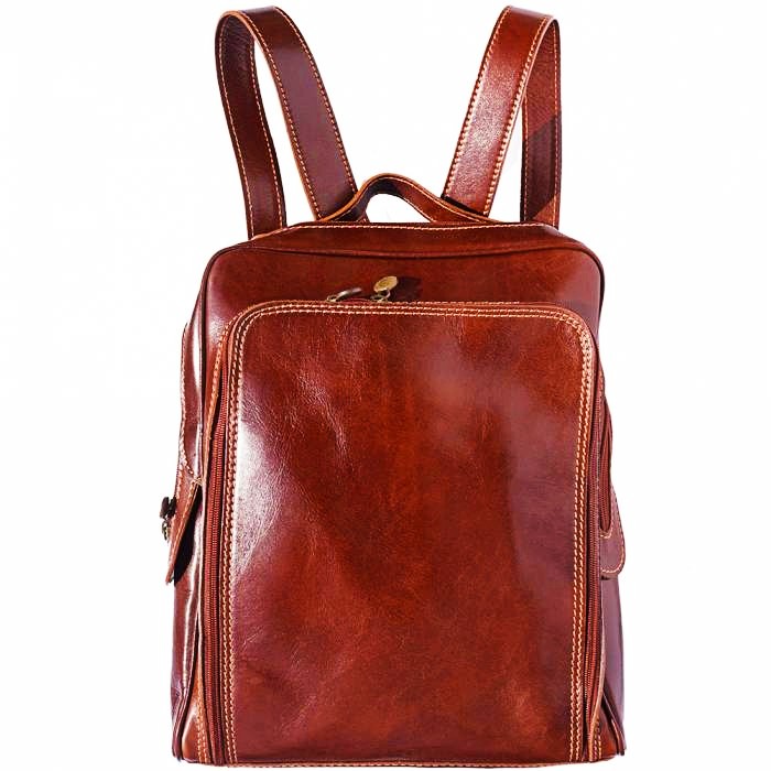 Stylish Women's Italian Leather Backpack with a glossy tan finish