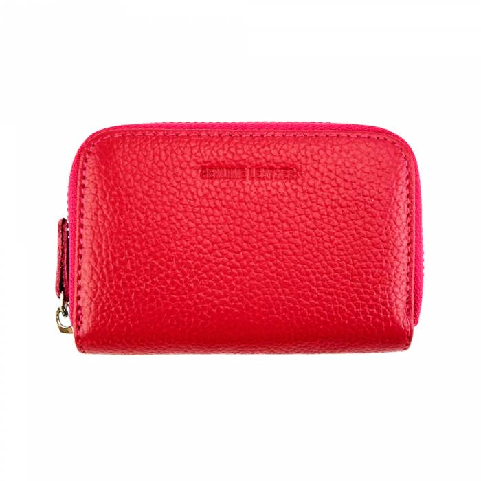 Red italian leather wallet for women with zip closure