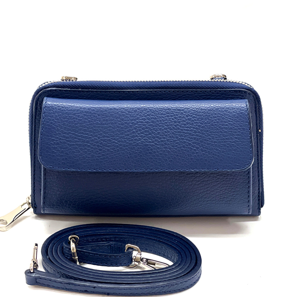 Ava Leather phone holder in blue