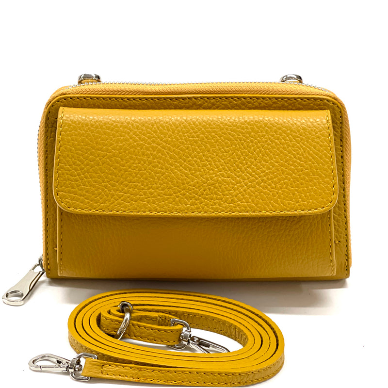 Ava Leather phone holder in yellow