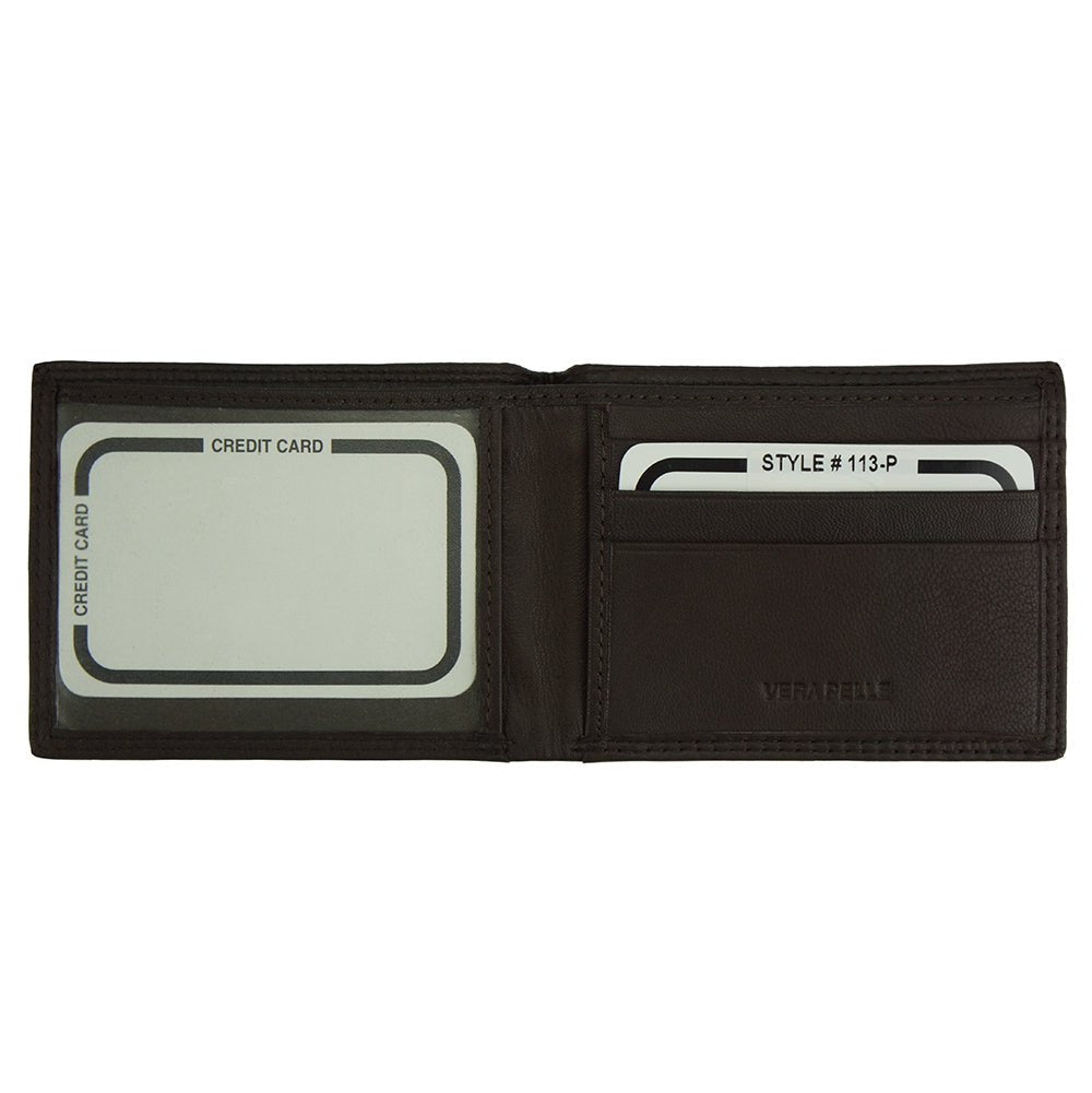 Leonardo Slim Black Leather Wallet: Italian Made showing 3 Card Slots