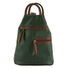 Front view of Sorbonne leather Backpack in green with brown trim