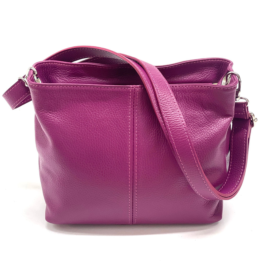 Front view of Nina leather Handbag in fuchsia