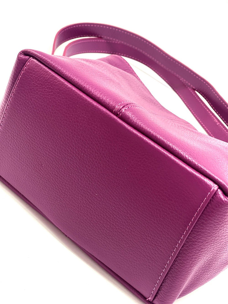 Bottom view of Nina leather Handbag in fuchsia