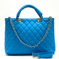 Severa Quilted Leather Handbag in Azure Blue