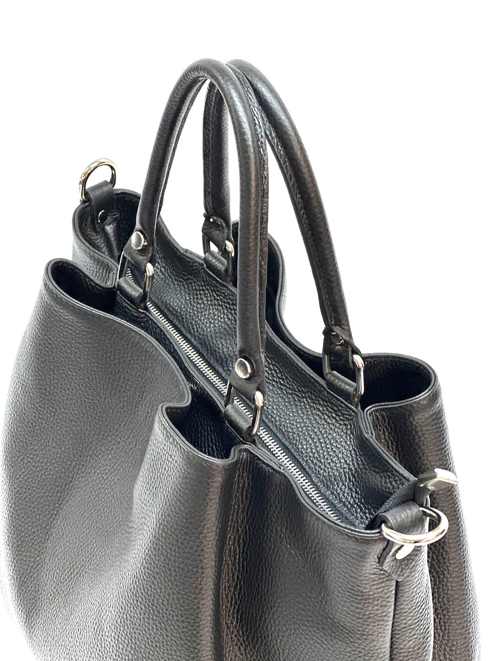 Donata Leather Hobo Bag in black - top view