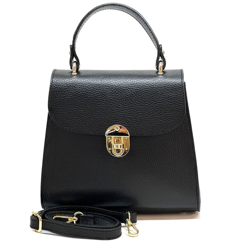 Sofia Leather Handbag - Black front view