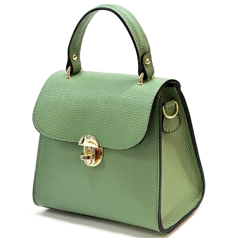 Sofia Leather Handbag - green angled view