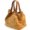 Elsa Italian Suede Tote Bag – Embossed Floral Leather Handbag