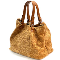 Elsa Italian Suede Tote Bag – Embossed Floral Leather Handbag