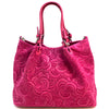 Elsa Italian Suede Tote Bag – Embossed Floral Leather Handbag