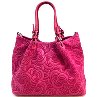 Elsa Italian Suede Tote Bag – Embossed Floral Leather Handbag