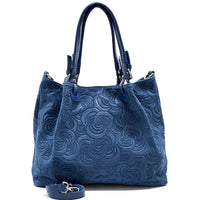 Elsa Italian Suede Tote Bag – Embossed Floral Leather Handbag