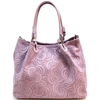Elsa Italian Suede Tote Bag – Embossed Floral Leather Handbag