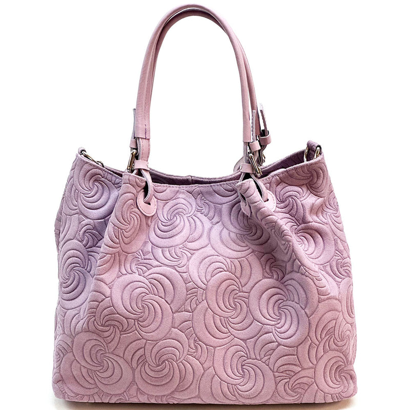 Elsa Italian Suede Tote Bag – Embossed Floral Leather Handbag