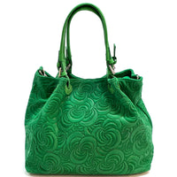 Elsa Italian Suede Tote Bag – Embossed Floral Leather Handbag