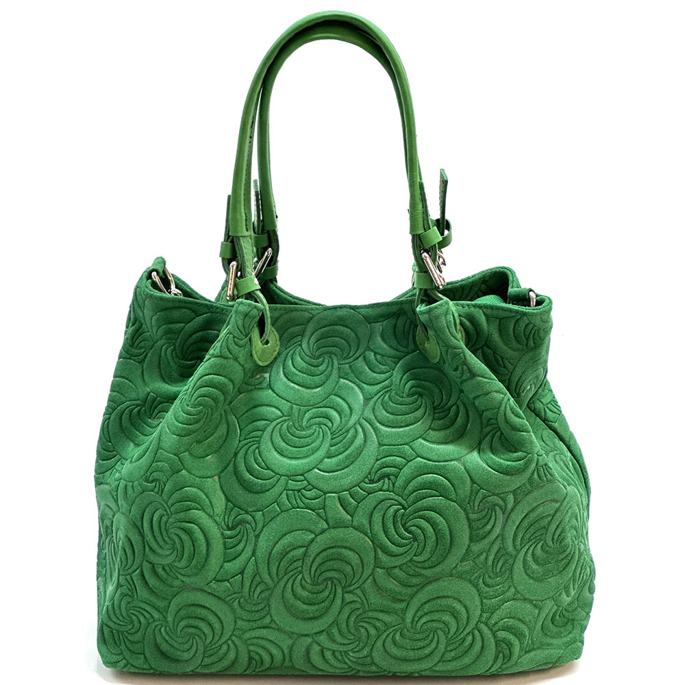 Elsa Italian Suede Tote Bag – Embossed Floral Leather Handbag