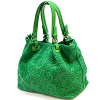 Elsa Italian Suede Tote Bag – Embossed Floral Leather Handbag