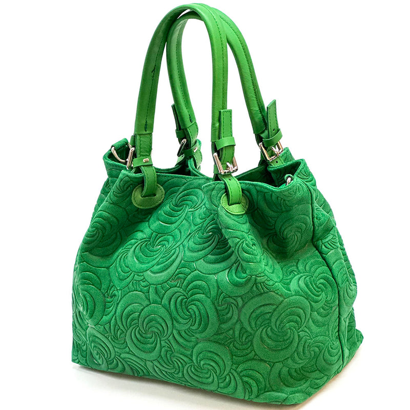 Elsa Italian Suede Tote Bag – Embossed Floral Leather Handbag