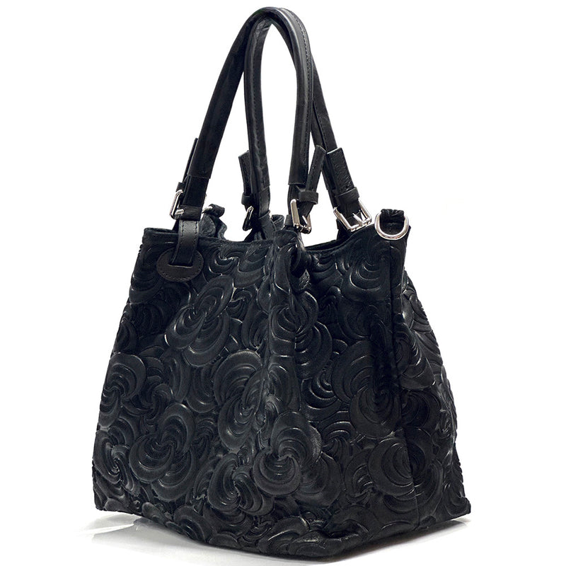 Elsa Italian Suede Tote Bag – Embossed Floral Leather Handbag
