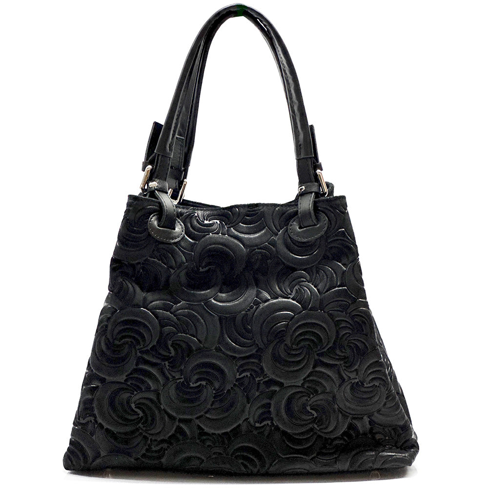 Elsa Italian Suede Tote Bag – Embossed Floral Leather Handbag