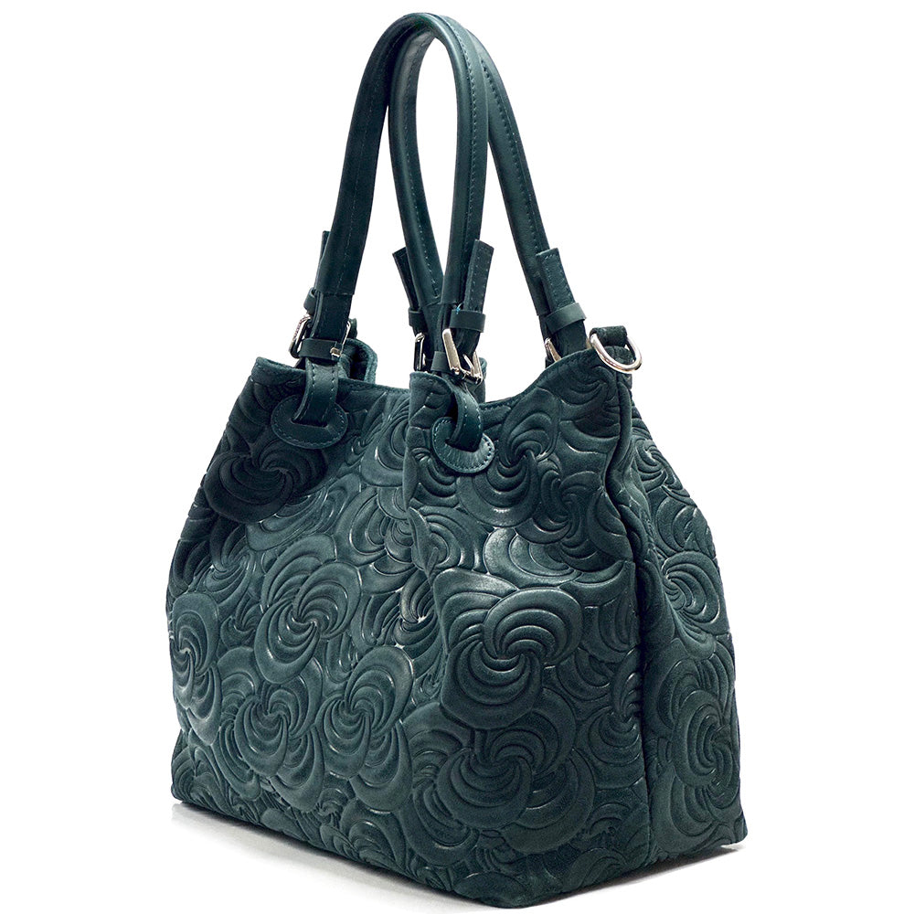 Elsa Italian Suede Tote Bag – Embossed Floral Leather Handbag