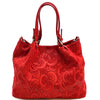 Elsa Italian Suede Tote Bag – Embossed Floral Leather Handbag