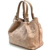 Elsa Italian Suede Tote Bag – Embossed Floral Leather Handbag