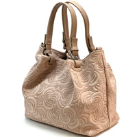 Elsa Italian Suede Tote Bag – Embossed Floral Leather Handbag