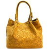 Elsa Italian Suede Tote Bag – Embossed Floral Leather Handbag