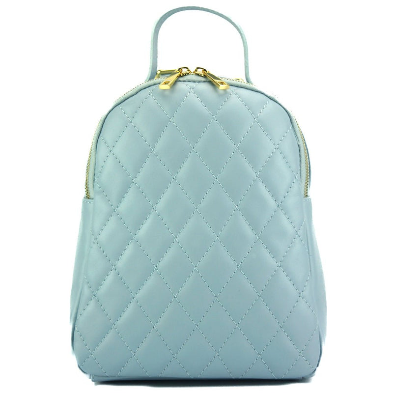 blue leather knapsack