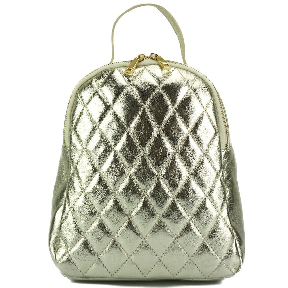 silver leather knapsack