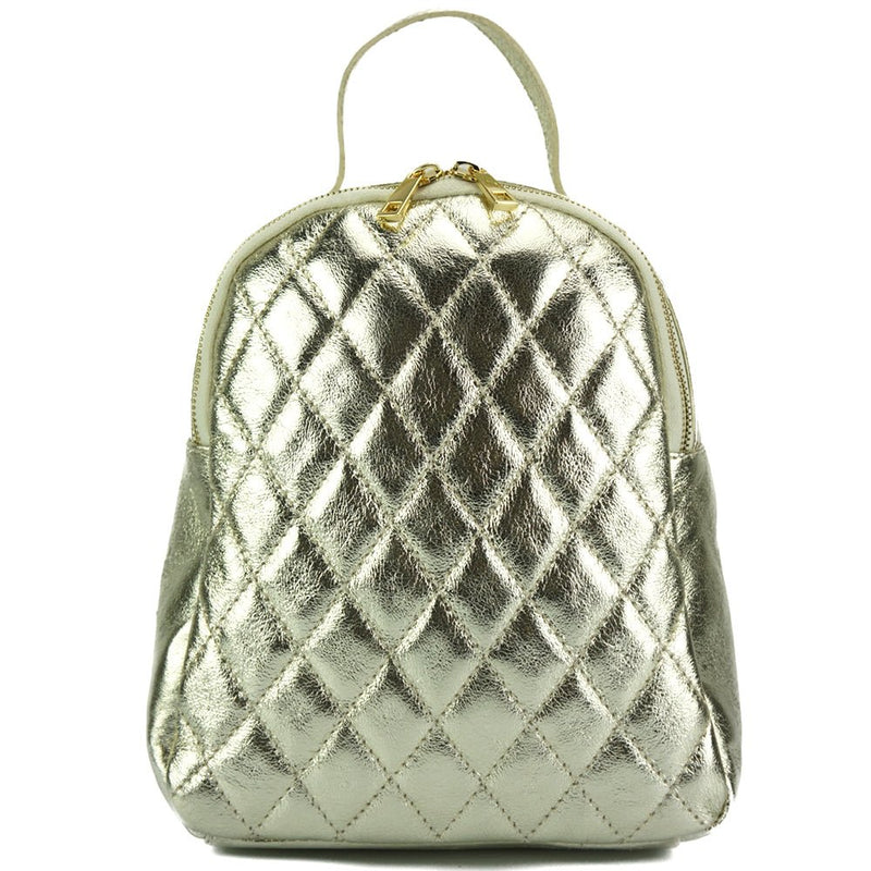 silver leather knapsack