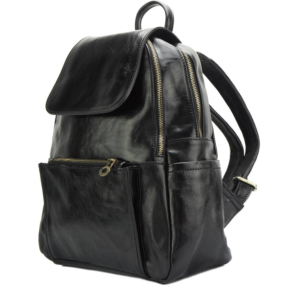 black leather backpack womens with side pockets Brittany Leather Backpack