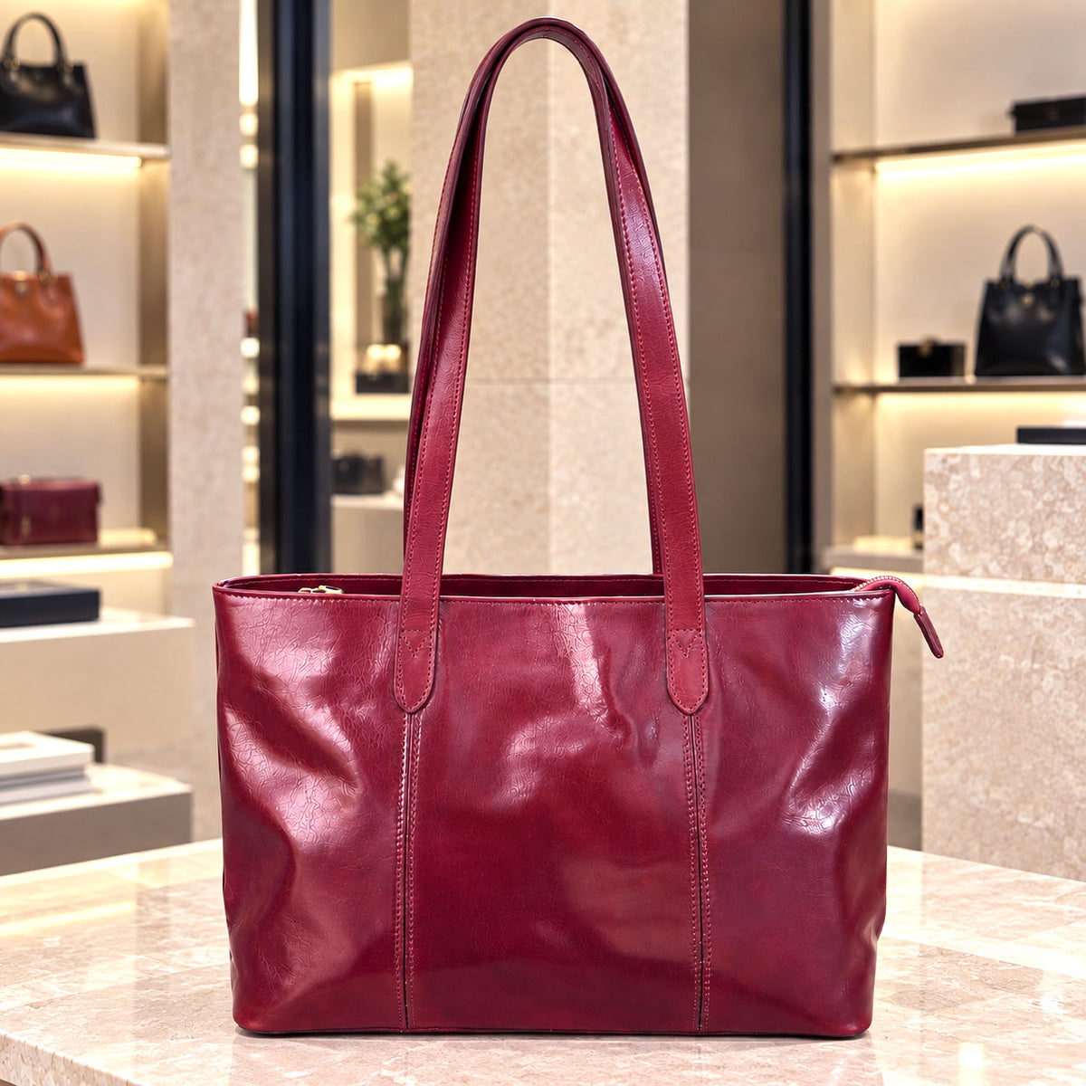 Augusta Hand-Dyed Italian Leather Work Tote - view 10