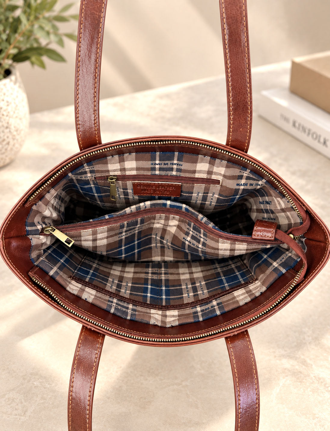 Augusta Hand-Dyed Italian Leather Work Tote - view 17