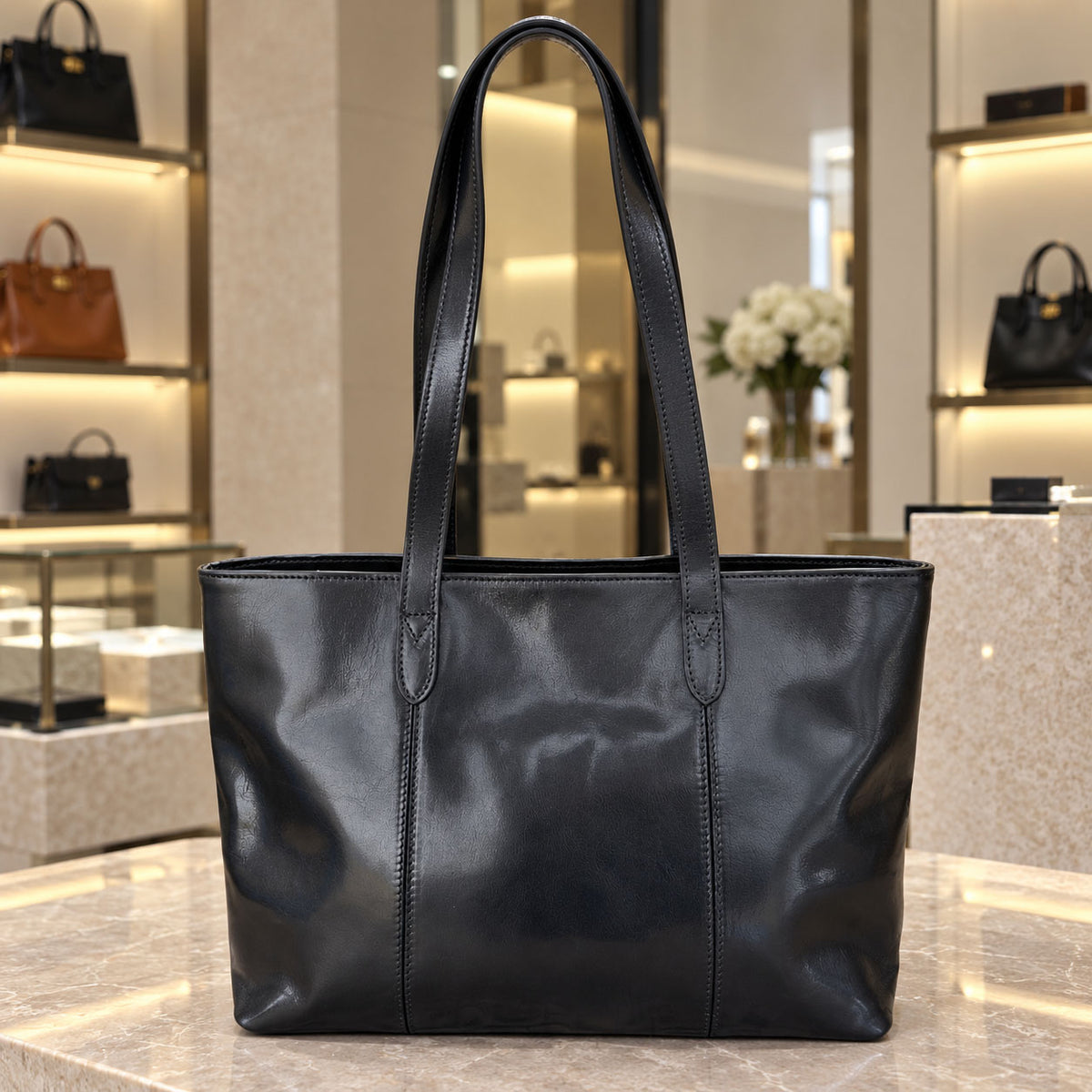 Augusta Hand-Dyed Italian Leather Work Tote - view 6