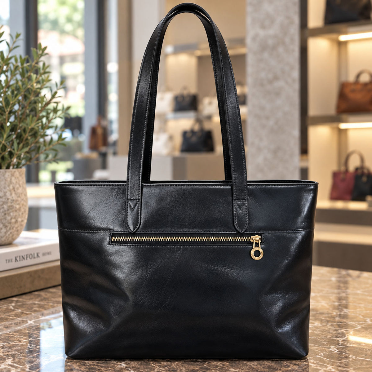Augusta Hand-Dyed Italian Leather Work Tote - view 8