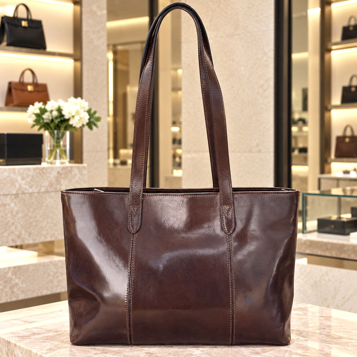 Augusta Hand-Dyed Italian Leather Work Tote - view 20