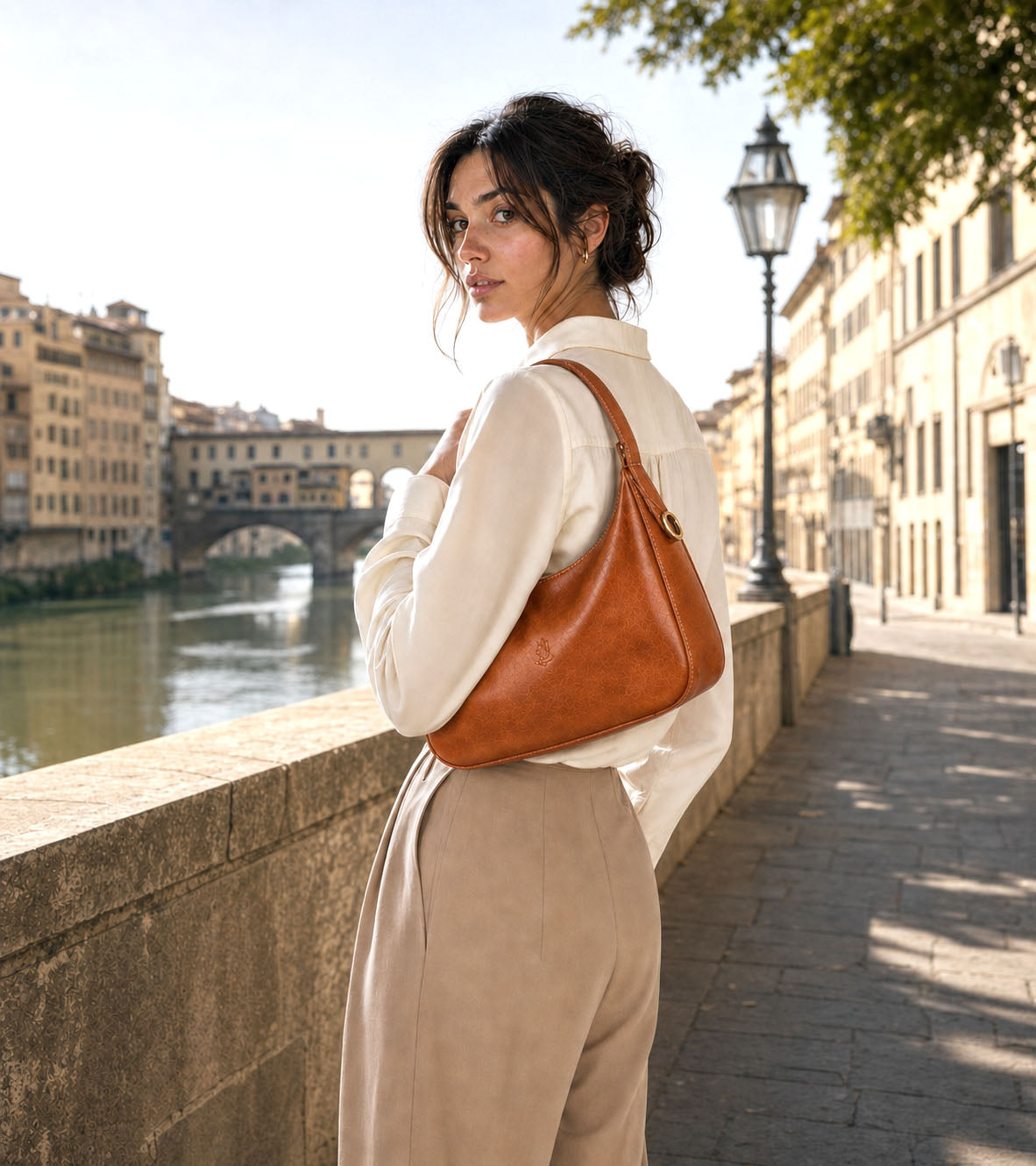 Leonia Hand-Dyed Italian Leather Crescent Hobo Bag